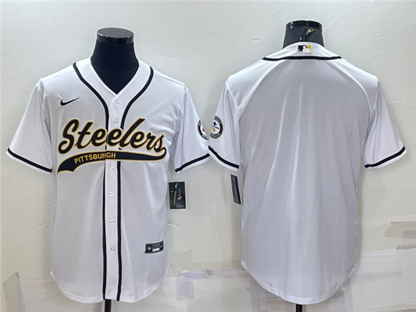 Men's Pittsburgh Steelers Blank White With Patch Cool Base Stitched Baseball Jersey